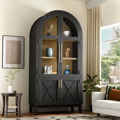 Breakwater Bay Tall Arch Storage Cabinet, Arched Kitchen Pantry Cabinet With Reversible 4 Rattan Doors, Adjustable Shelves Arched Display Floor Cabine by Breakwater Bay