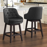 Chela Upholstered Button-Tufted Barstool with Solid Wood Frame by Red Barrel Studio