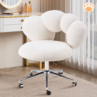 Armless Desk Chair Teddy Fabric Vanity Chair With Wheel by Mercer41