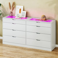 8-drawer White Dresser With Led Display Glass Top by Wrought Studio