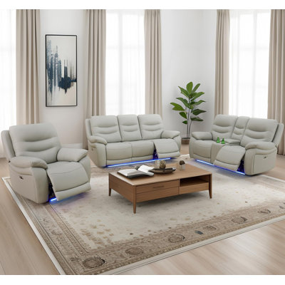 3-Piece Vegan Leather Power Reclining Living Room Sofa Set