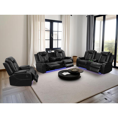 3-Piece Vegan Leather Power Reclining Living Room Sofa Set