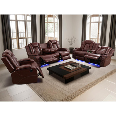 3-Piece Vegan Leather Power Reclining Living Room Sofa Set