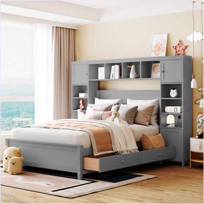 Full Size Wooden Bed With All-In-One Cabinet And Shelf by Hokku Designs