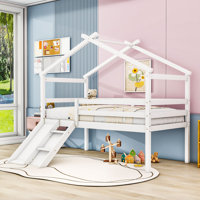 Twin Wooden Low Loft Bed With Slide And Ladder by Harper Orchard
