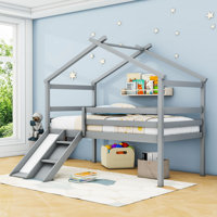 Twin Wooden Low Loft Bed With Slide And Ladder by Harper Orchard