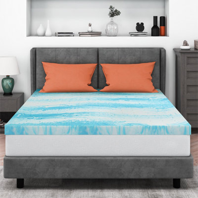 Mattress Topper 2 Inch Gel Memory Foam Bed Topper Cooling Gel Relieve Pressure Blue by Alwyn Home