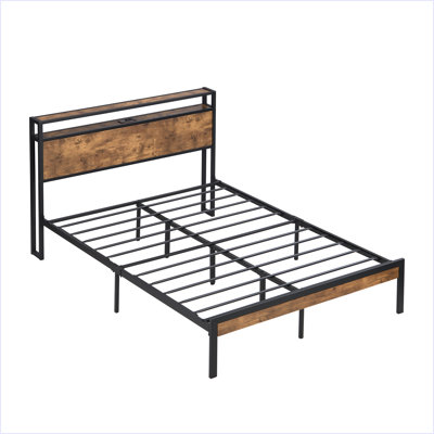 Metal Platform Bed Frame With Wooden Headboard And Footboard With USB LINER by 17 Stories