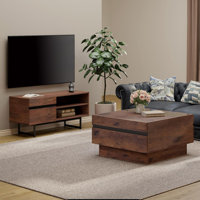 Nellie 2-Piece Modern TV Stand And Coffee Table Set, Entertainment Center With Storage For Tvs Up To 75 Inches, Square Coffee Table With Tempered Glas by Latitude Run