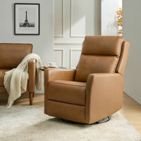 Nurbanu 29.5"W Transitional Genuine Leather Swivel Rocker Power Recliner with USB Ports by Latitude Run