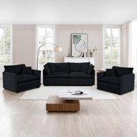 Modern Upholstered Chenille Cloud Couches Set, 2-Loveseat & 1 Single Sofa Set by Latitude Run