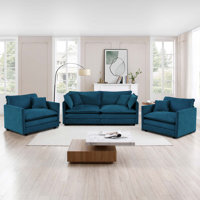 Modern Upholstered Chenille Cloud Couches Set, 2-Loveseat & 1 Single Sofa Set
