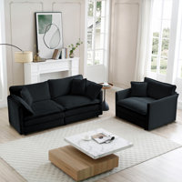 Modern Upholstered Chenille Cloud Couches Set, Loveseat Couch & Sofa Armchair Set by Latitude Run