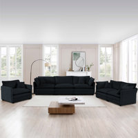 Modern Upholstered Chenille Cloud Couches Set, 3-Seater & 2-Loveseat & 1 Single Sofa Set
