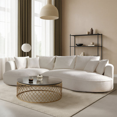 125" Modern Curved Sectional Sofa Couch With Chaise, Upholstery Boucle Sofa Couch With Pillows,Sectional Boucle Fabric Couch For Living Room by Brayden Studio