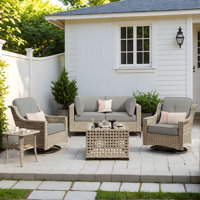 Demariea Outdoor Wicker 4 Person Seating Group With Cushions With Swivel Rocking Chairs by Lark Manor