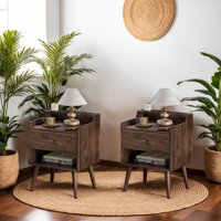 2 Drawer Nightstands With Hidden Drawers, Solid Wood Legs by George Oliver