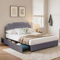 Velvet Storage Bed Frame, Vertical Channel Tufted Headboard, Underneath Storage, Upholstered Platform Bed with Storage Drawers, Wooden Slats Support, by Winston Porter