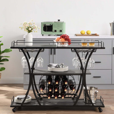 Bar Cart with Wine Rack Tempered Glass Metal Frame Wine Storage by Mercer41