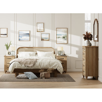 3 Piece Dresser And Nightstand Sets, One 5 Drawer Dressers & Two Bedside Table, Oak by Charlton Home