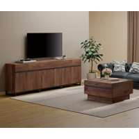 Nellie 2-Piece Modern TV Stand And Coffee Table Set, Storage Entertainment Center For Tvs Up To 100 Inches, Square Coffee Table With Tempered Glass An by Latitude Run