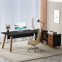 71" W L-Shaped Desk with Drawers and File Cabinet, Modern Executive Office Desk by George Oliver