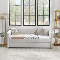 Yamit Daybed With Trundle Upholstered Sofa Bed, With Vertical Stripes, Linen Fabric