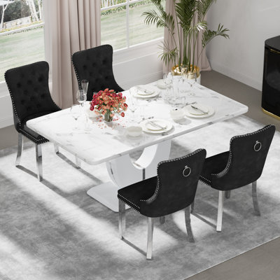 Rectangle Marble Texture Dining Table Set by House of Hampton
