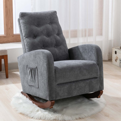Rocking Chair Nursery Chair , Comfortable Rocker Fabric Padded Seat ,High Back Armchair