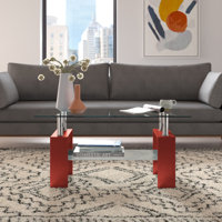 Fraiya Rectangle Coffee Table with Tempered Glass & MDF Storage Shelf, Modern Living Room or Office Center Table by Brayden Studio