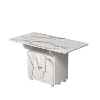 Versatile Kitchen Island With 6 Wheels, Cabinet, Storage Rack And Foldable Dining Table, White by Wrought Studio