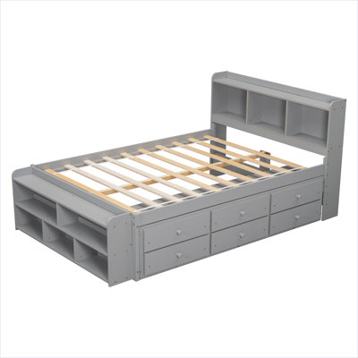 Full Bed With Bookcase Headboard, Under Bed Storage Drawers And Bed End Storage Case by Grovelane