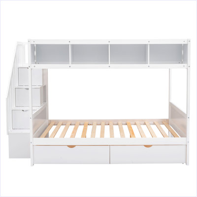Twin Over Full Bunk Bed With Shelfs, Storage Staircase And 2 Drawers by Harriet Bee
