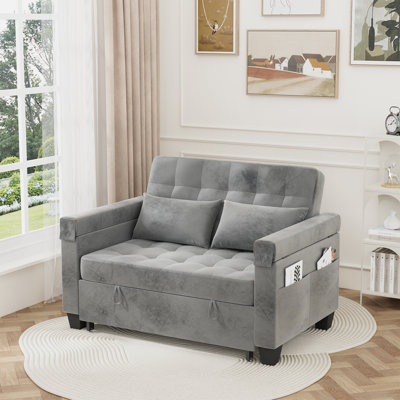 Everly Quinn 38 Inches Wide Convertible Sofa Bed, 2-Seater Velvet Loveseat Sofa With Small Side Table, Versatile Sleeper Couch For Living Room, Office by Everly Quinn