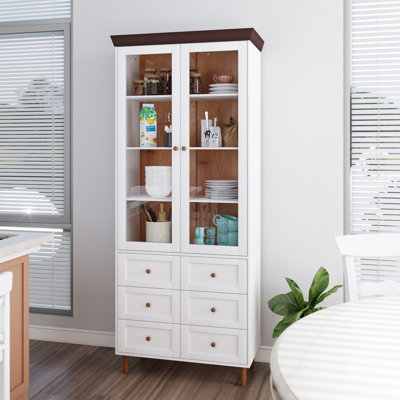 Glass Door China Cabinet with 6 Drawer Storage by Winston Porter