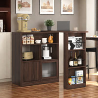 Modern Bar Cabinet With Rotating Top, Counter Height Dining Cabinet With 6 Storage Space And 2 Ribbed Glass Door For Kitchen, The Rotating Top With 3