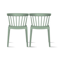 Set of 2 Stackable Patio Chair, Spindle Slat Back Weather Resistant Patio Dining Set by George Oliver