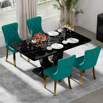 Rectangle Marble Texture Dining Table Set by House of Hampton