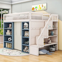 Kalirose Full Size Loft Bed With Staircase, Storage Cabinets, Curtain by Harriet Bee