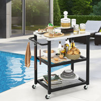 Ebern Designs 3-tier Outdoor Grill Cart On Wheels W/ Stainless Steel Top & Handle 3 Hooks Patio by Ebern Designs