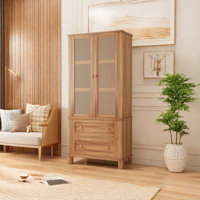 High Freestanding Tall Kitchen Pantry Cabinet, Pantry Cabinet With Rattan Doors, Adjustable Shelf And 2 Drawers by Dakota Fields