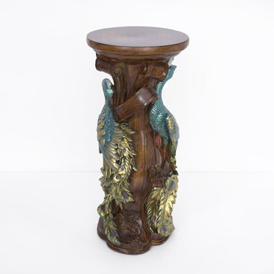32.5" Rustic Wood Peacock Plant Stand Indoor Multi-colored Freestanding Planter by Rosdorf Park