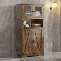 Kitchen Pantry Storage Cabinet With Glass Doors & Adjustable Shelves by Millwood Pines