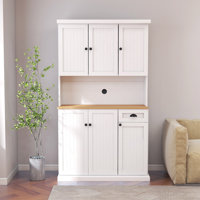 Kitchen Pantry Storage Cabinet with Microwave Oven Countertop, Freestanding Hutch Cabinet by Winston Porter