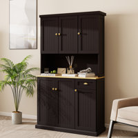 Kitchen Pantry Storage Cabinet with Microwave Oven Countertop, Freestanding Hutch Cabinet