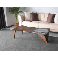 Vindula Model Coffee Table, Wooden Center Table, Tempered Glass Top, Walnut Veneer by Brayden Studio