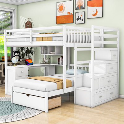 Full Over Twin Wood 8 Drawers Bunk Bed With Built-In-Desk And Shelves by Harriet Bee
