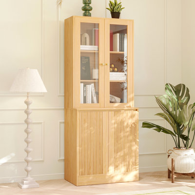 71” Wood Book Cabinet Storage Bookcase With 2 Tempered Glass Doors & 5 Tiers Shelves by Ebern Designs