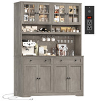 Dayal 75.4"H Modern Kitchen Pantry Cabinet with Charge Station, Large Food Pantry with Microwave Shelf & Wine Storage, Removable Goblet Holder by August Grove