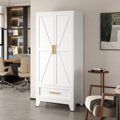 71" Tall Metal Wardrobe Cabinet With Drawer And Hanging Rod by Gracie Oaks